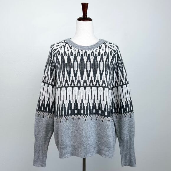 Kinross 100% Cashmere Fair Isle Crewneck Grey Sweater - Picture 1 of 9